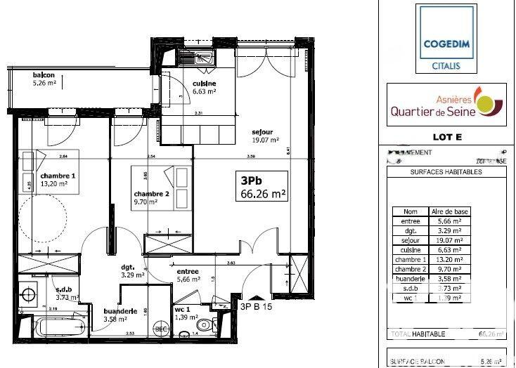 Appartement - 66 m² - 3 pièces