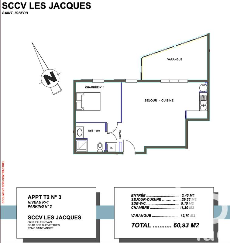 Appartement - 61 m² - 2 pièces