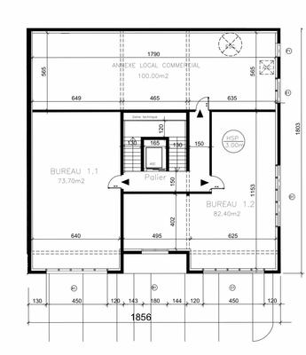 Bureau - 82 m² - 1 pièce