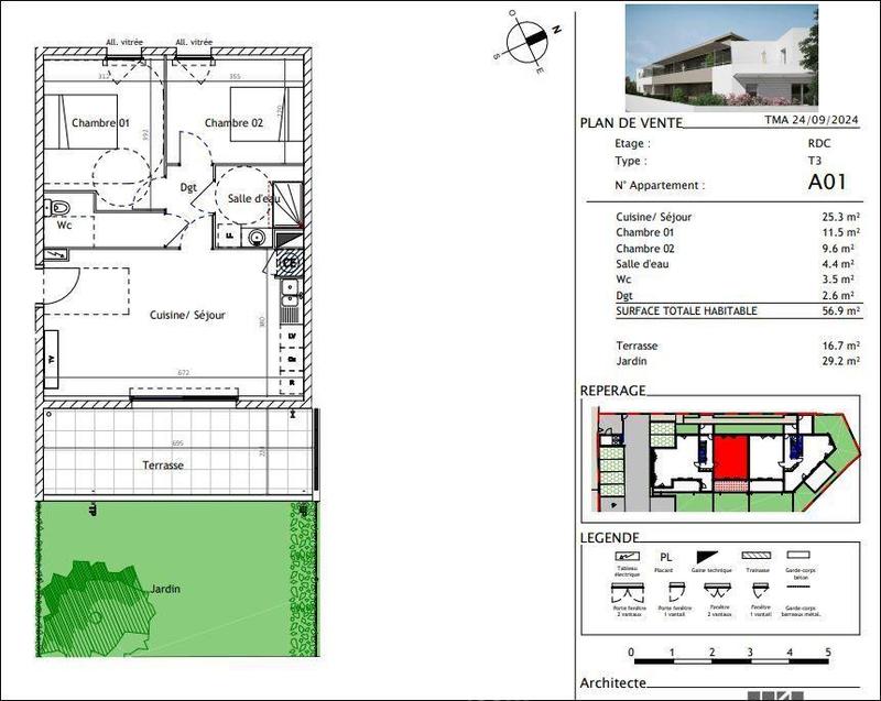 Appartement - 57 m² - 3 pièces