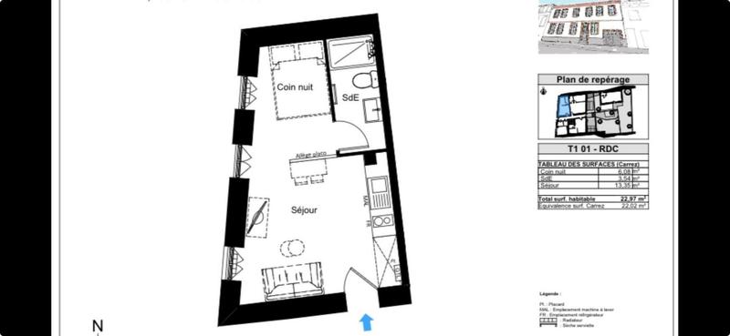 Appartement - 22 m² - 1 pièce