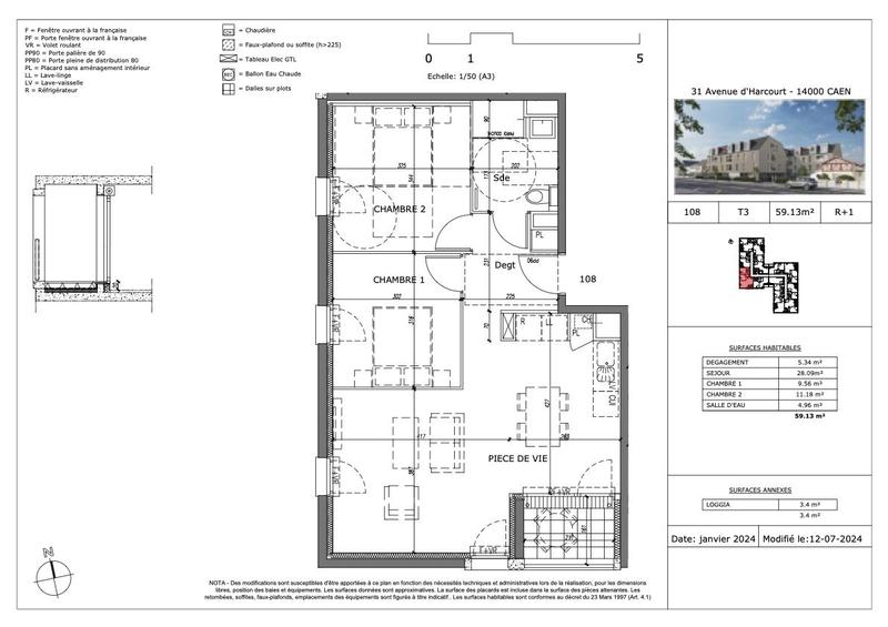 Appartement - 59 m² - 3 pièces