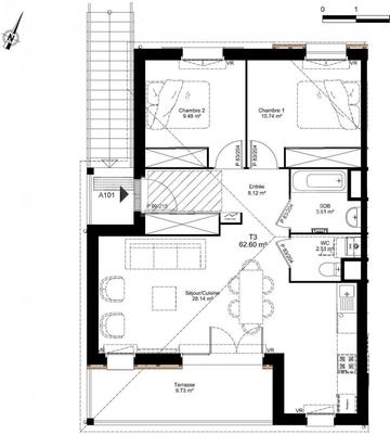 Appartement - 63 m² - 3 pièces