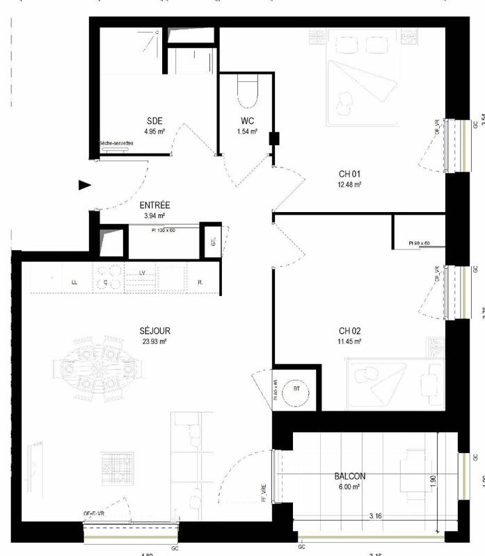 Appartement - 61 m² - 3 pièces