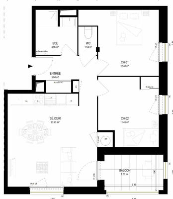 Appartement - 61 m² - 3 pièces