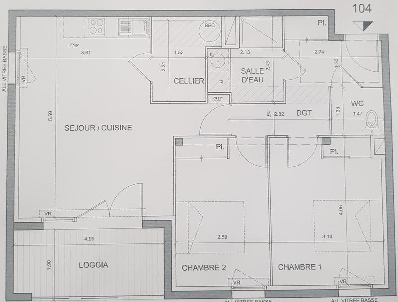 Appartement - 64 m² - 3 pièces